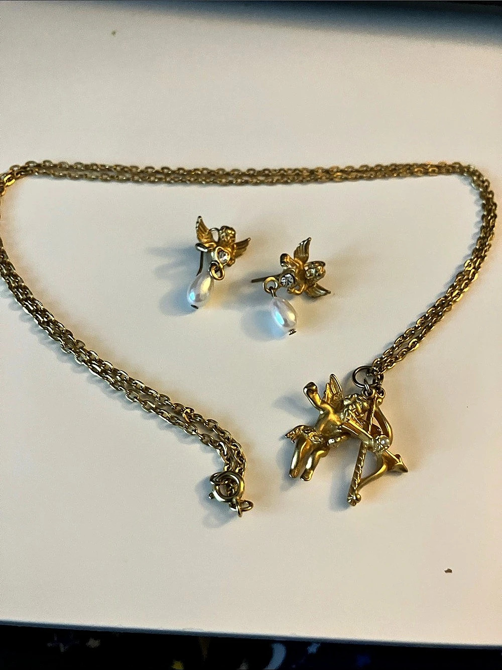 Kirk’s Folly Angel Pendant Necklace & Earrings Set in Gold tone